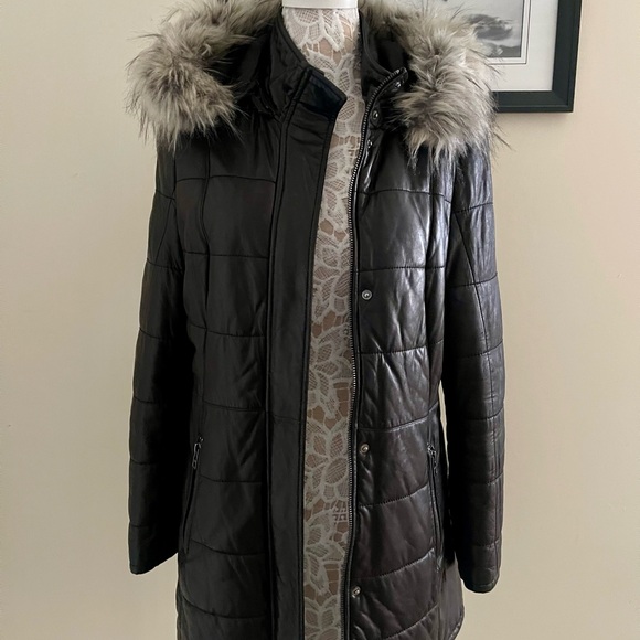 black rivet leather jacket on a warm lining size L org $599 with defect - Picture 4 of 16